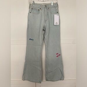 Obey womens embroidered flare jeans